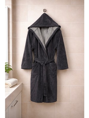 MySoft Home Triga Kadife Kapüşonlu Bornoz %100 Pamuk