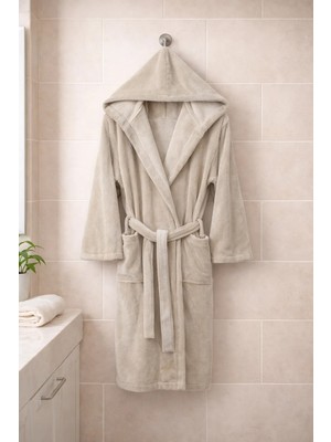 MySoft Home Triga Kadife Kapüşonlu Bornoz %100 Pamuk