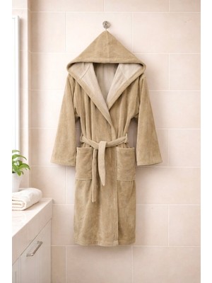 MySoft Home Triga Kadife Kapüşonlu Bornoz  %100 Pamuk