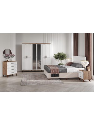 Macera Mobilya Sport 6 Kapılı Komple Mdf Atlantik Çam-Beyaz Yatak Odası Takımı