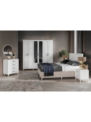 Macera Mobilya Gözde 6 Kapaklı Komple Mdf Beyaz Yatak Odası Takımı