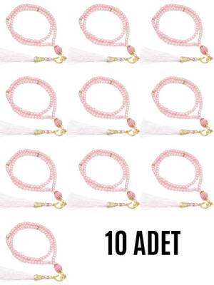 Namaz Tesbihi Vavlı 99 Lu Cam Incili Amenerrasulü Dua Kartı Ile Pembe Renk Hediyelik 10 Adet
