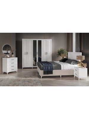 Macera Mobilya Sport 6 Kapılı Komple Mdf Beyaz Yatak Odası Takımı