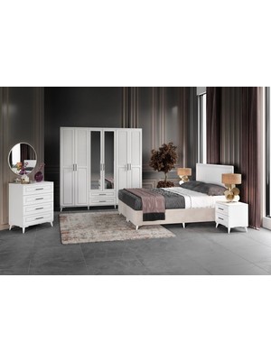Macera Mobilya Sanat 6 Kapılı Komple Mdf Beyaz Yatak Odası Takımı