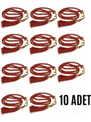Namaz Tesbihi Vavlı 99 Lu Cam Incili Esma Ul Hüsna Dua Kartı Ile Bordo Renk Hediyelik 10 Adet