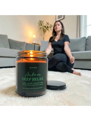 Asb Ambalaj Amber Kokulu Mum %100 Doğal Soya Mumu Amber Kavanoz Aromaterapi Mum - 170 gr