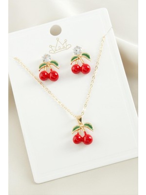 Zero Land Hnrlishp Kiraz Zirkon Taşlı Mineli Set Kolye-Kırmızı