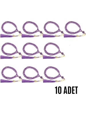 Namaz Tesbihi Vavlı 99 Lu Cam Incili Ismi Azam Dua Kartı Ile Mor Renk Hediyelik 10 Adet