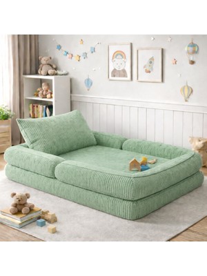 Puffiber Yeni Nesil  Premium Katlanabilir Modüler Çocuk Oyun Yatağı ve Minderi 80X160 cm Tam Sünger