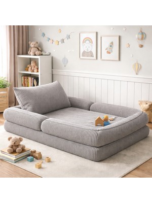 Puffiber Yeni Nesil  Premium Katlanabilir Modüler Çocuk Oyun Yatağı ve Minderi 80X160 cm Tam Sünger