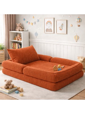 Puffiber Yeni Nesil  Premium Katlanabilir Modüler Çocuk Oyun Yatağı ve Minderi 80X160 cm Tam Sünger
