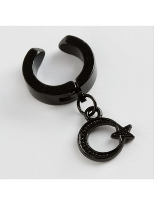 Zero Land Hnrlishp Ay Yıldız Mıknatıslı Çelik Erkek Küpe Kıstırmalı 1 Adet-Siyah