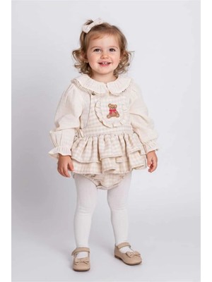 ministok Bear Friend Pötikareli Kız Bebek Blüz-Salopet Takım
