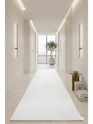 Swan Home Kaymaz Tabanlı Yolluk Kesme Halı Salon Koridor Mutfak Yatak Odası Halısı SHJ93017 Beyaz
