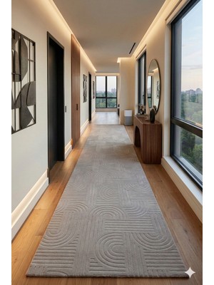 Swan Home Kaymaz Tabanlı Yolluk Kesme Halı Salon Koridor Mutfak Yatak Odası Halısı SHJ93017 Vizon