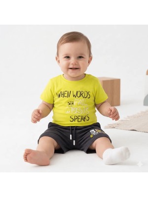 Nk Kids Kız Çocuğu Music Speak Baskılı T-Shirt Lacivert Baskılı Bağcıklı Cepli Şort İkili Takım