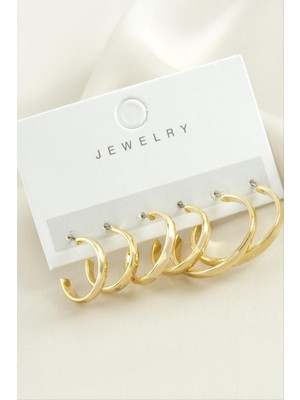 Zero Land Hnrlishp 6 Adet Düz Tr Halka Küpe 1,5-2-2,5 cm - Sarı