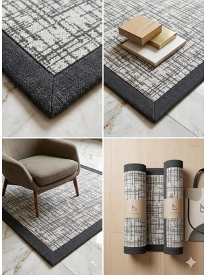 Blg Home Lüks Kumaş Bordürlü Tasarım Leke Tutmaz Silinebilir Sisal Halı 6005 Gri-Antrasit