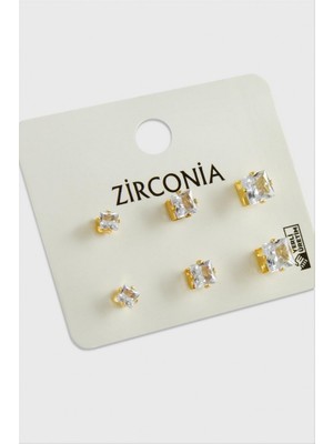 Zero Land Hnrlishp 6 Adet Kare Zirkon Tek Taşlı Küpe - Sarı