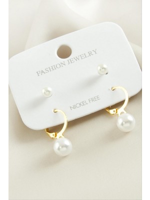 Zero Land Hnrlishp 4 Adet Sallantılı Inci Küpe - Sarı