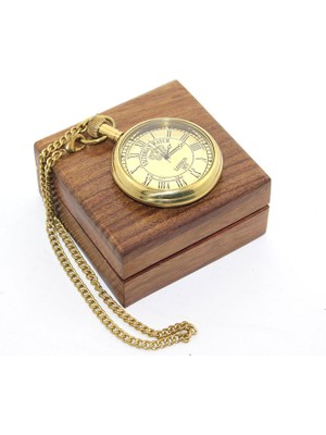Esranın Dünyası Ahşap Kutulu Pirinç Köstekli Saat Model 9