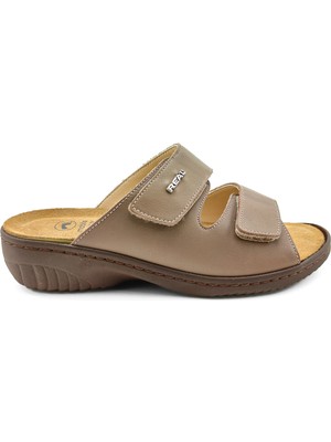 OrtoPlus Real Ortopedik Tabanı Çıkan Terlik 0375 Vizon