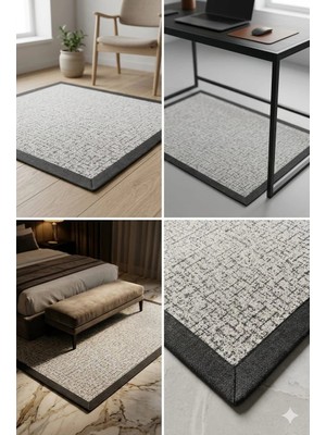 Blg Home Lüks Kumaş Bordürlü Tasarım Leke Tutmaz Silinebilir Sisal Halı 6001 Kemik-Antrasit