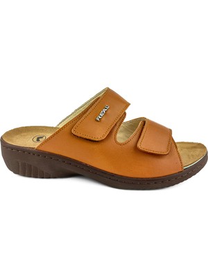 OrtoPlus Real Ortopedik Tabanı Çıkan Terlik 0375 Taba Deri