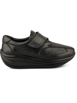 Ortoplus Deri Ortopedik Kadın Yürüyüş Ayakkabı Cırtlı KO2505 Siyah