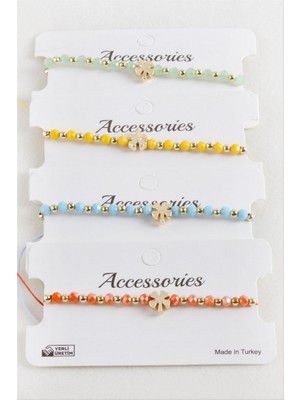 Zero Land Hnrlishp Yonca Kristal Makrome Ip Bileklik - Kırmızı