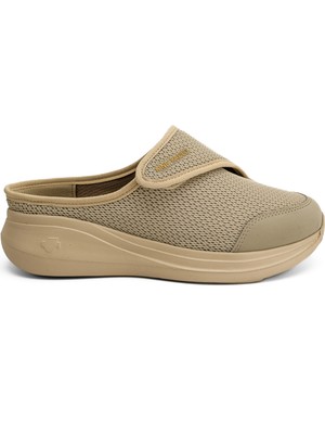 King Paolo Sneaker Tekstil Tabanı Çıkan Yürüyüş Cırtlı Kadın Terlik KP5197 Bej