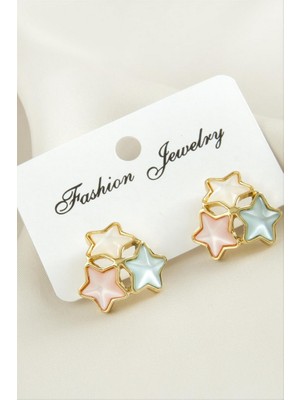 Zero Land Hnrlishp Yıldız Sedef Taşlı Metal Küpe - Beyaz