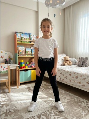 Isobel Cıvelek Beli Taş Baskılı Interlok Kız Çocuk Tayt 8-12 Yaş 0150