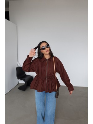 Qimya Butik Keyymod Kadın Balon Etekli Fermuarlı Bol Şık Spor Mont