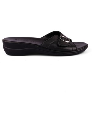 Kifidis Anatomik Tek Bant Kadın Deri Terlik K1992 Siyah