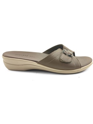 Kifidis Anatomik Tek Bant Kadın Deri Terlik K1992 Vizon