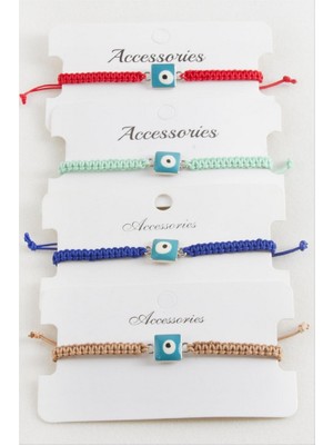 Zero Land Hnrlishp Kare Nazar Makrome Örgülü Bileklik - Kırmızı