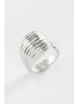 Zero Land Hnrlishp Çizgili Su Damlası Metal Yüzük - Gümüş Rengi