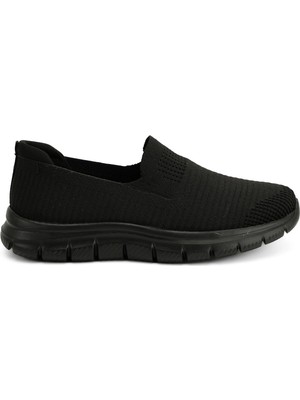 King Paolo Sneaker Tekstil Yürüyüş Kadın Ayakkabı Bağcıksız KP5234 Siyah