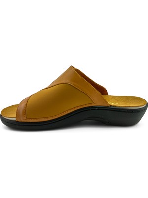 Ortoplus Kadın Deri Ortopedik Tabanı Çıkan Halluk Valgus Terlik Y1004 Taba