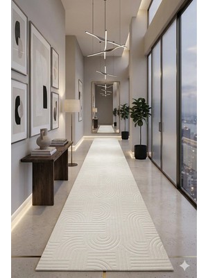 Swan Home Kaymaz Tabanlı Yolluk Kesme Halı Salon Koridor Mutfak Yatak Odası Halısı SHJ93017 Krem