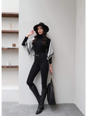 Qimya Butik Keyymod Kadın Kemerli Tok Kumaş Dar Paçalı Yüksek Bel Tayt Pantolon