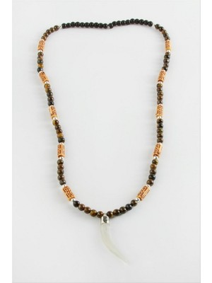 Zero Land Hnrlishp Fil Dişi Kaplangözü Doğaltaş Kolye - Kahverengi