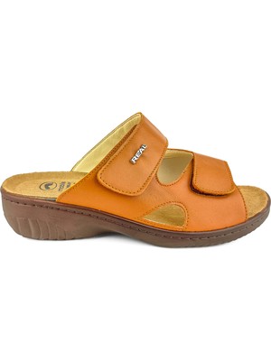 OrtoPlus Real Ortopedik Tabanı Çıkan Terlik Kemik Çıkıntılı 0381 Taba Deri