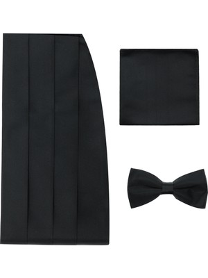 Kiğılı Siyah Papyon Takımı Düz Desenli Erkek Aksesuar Türkiye Menşeli Şıklık