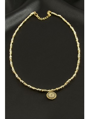 Zero Land Hnrlishp Nazar Zirkon Taşlı Metal Boncuklu Kolye - Sarı