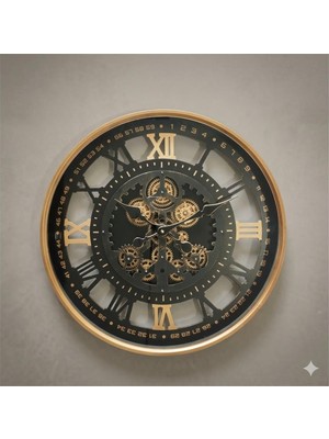 Twenkle 60 cm Çarklı Roma Rakamlı Duvar Saati – Hareketli Dişli Mekanizmalı Dekoratif Saat