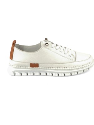 Ortoplus Deri Ortopedik Kadın Spor Ayakkabı İE3651 Beyaz