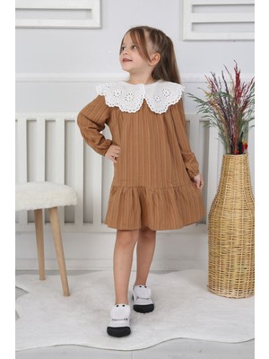 Moonch Kız Çocuk Bebe Yaka Brode Detaylı Müslin Elbise