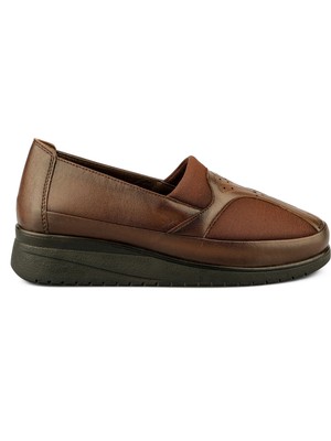 Ortoplus Deri Ortopedik Kadın Ayakkabı Kemik Çıkıntıı Streç KO2502 Kahve